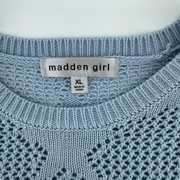 Madden Girl Womens Knit Sweater XL Blue Star Cutout Long Sleeve Casual Top - Picture 3 of 8